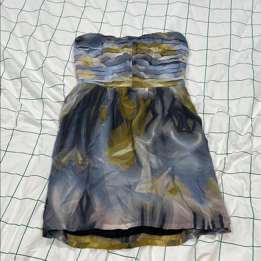 Charlie Jade Strapless Dress - Blue and Yellow, 100% silk